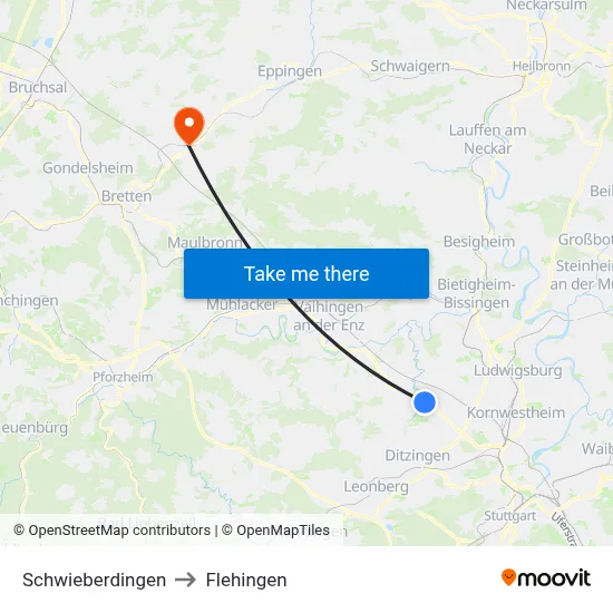 Schwieberdingen to Flehingen map