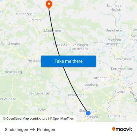 Sindelfingen to Flehingen map