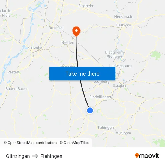 Gärtringen to Flehingen map