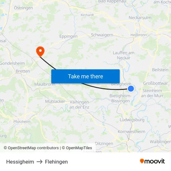 Hessigheim to Flehingen map