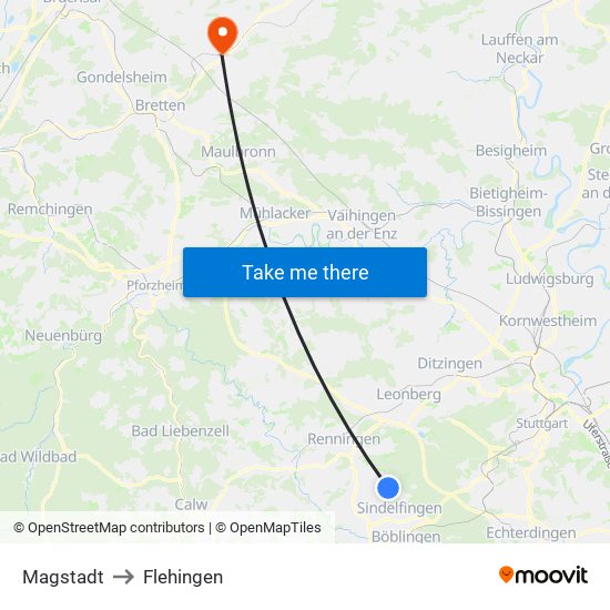Magstadt to Flehingen map