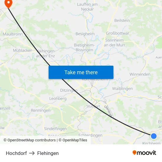 Hochdorf to Flehingen map