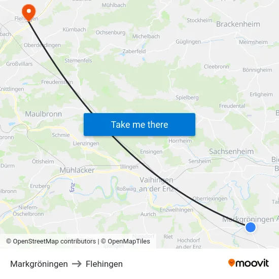 Markgröningen to Flehingen map