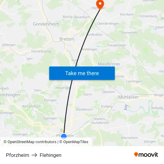 Pforzheim to Flehingen map