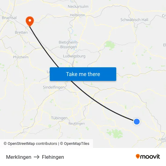 Merklingen to Flehingen map