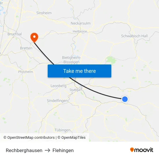 Rechberghausen to Flehingen map