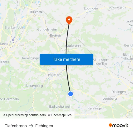 Tiefenbronn to Flehingen map
