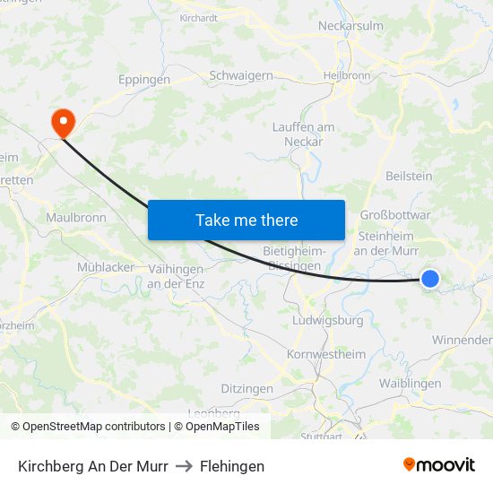 Kirchberg An Der Murr to Flehingen map
