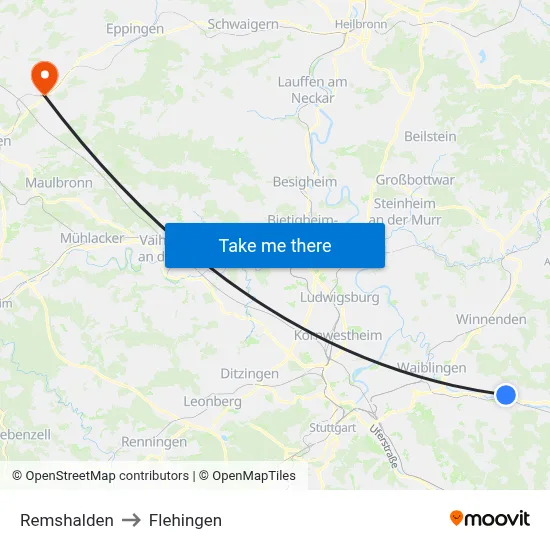 Remshalden to Flehingen map