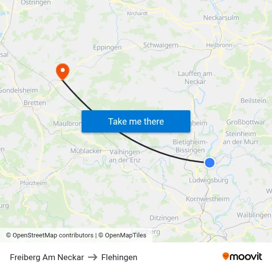 Freiberg Am Neckar to Flehingen map