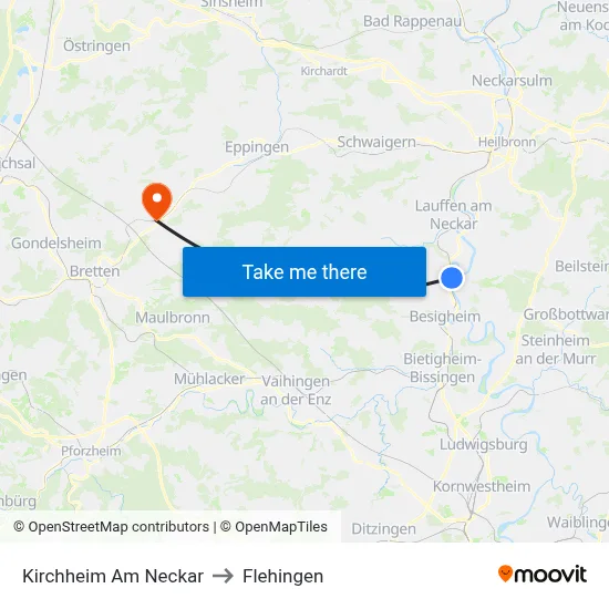 Kirchheim Am Neckar to Flehingen map