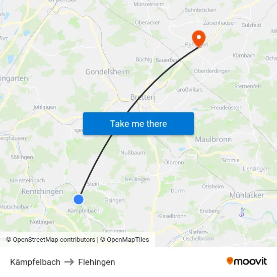 Kämpfelbach to Flehingen map