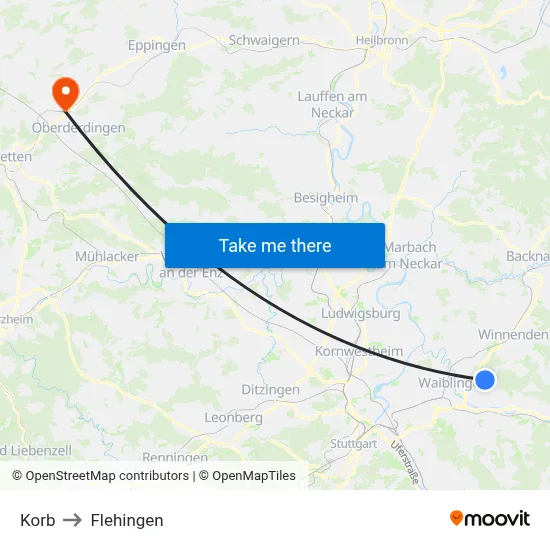 Korb to Flehingen map