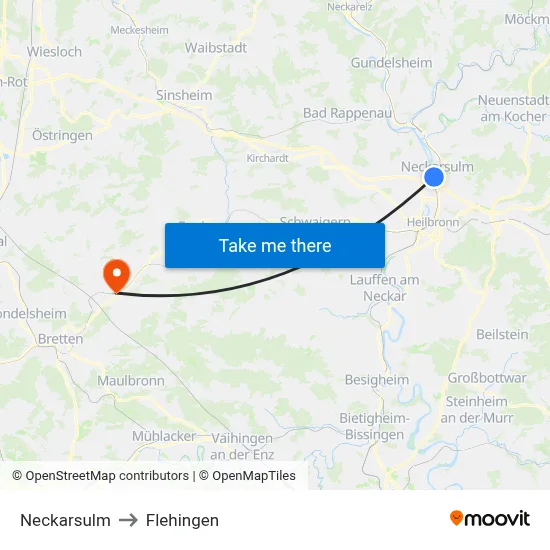 Neckarsulm to Flehingen map
