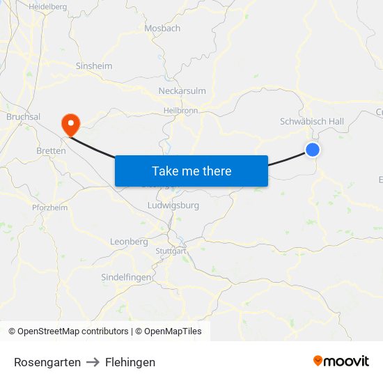 Rosengarten to Flehingen map