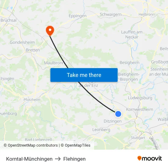 Korntal-Münchingen to Flehingen map