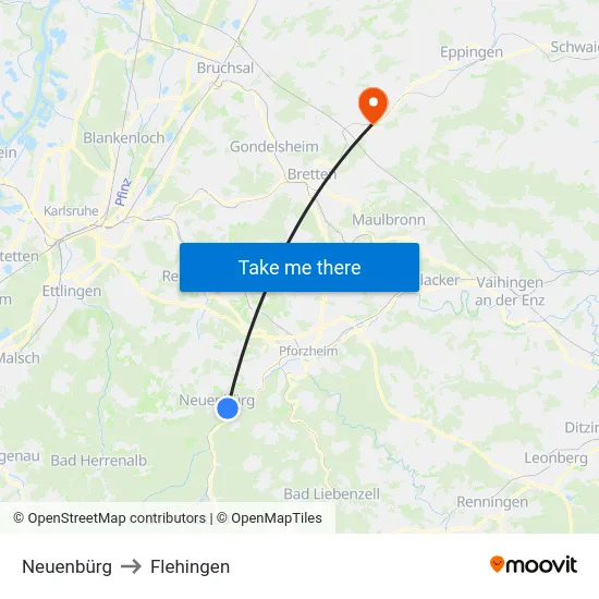 Neuenbürg to Flehingen map