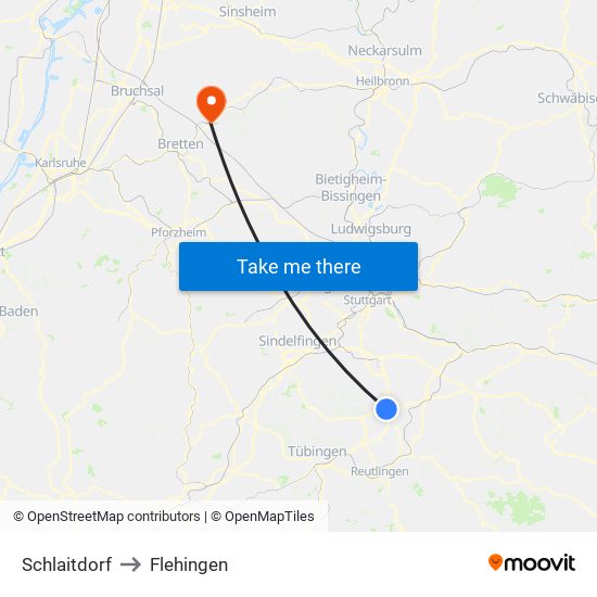 Schlaitdorf to Flehingen map