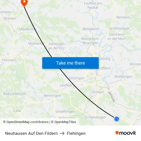 Neuhausen Auf Den Fildern to Flehingen map
