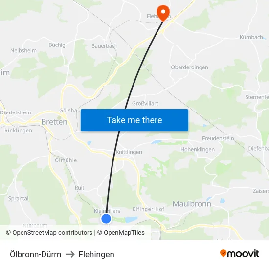 Ölbronn-Dürrn to Flehingen map