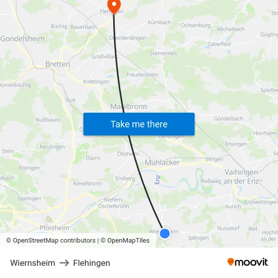 Wiernsheim to Flehingen map
