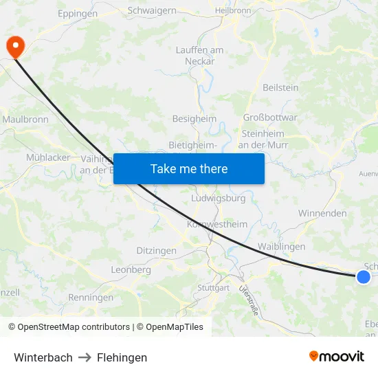 Winterbach to Flehingen map