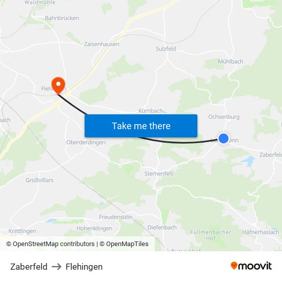 Zaberfeld to Flehingen map
