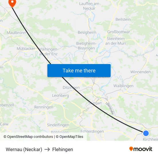 Wernau (Neckar) to Flehingen map