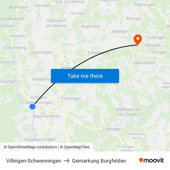 Villingen-Schwenningen to Gemarkung Burgfelden map