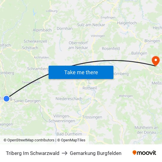 Triberg Im Schwarzwald to Gemarkung Burgfelden map