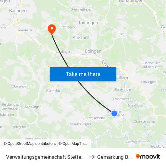 Verwaltungsgemeinschaft Stetten am Kalten Markt to Gemarkung Burgfelden map