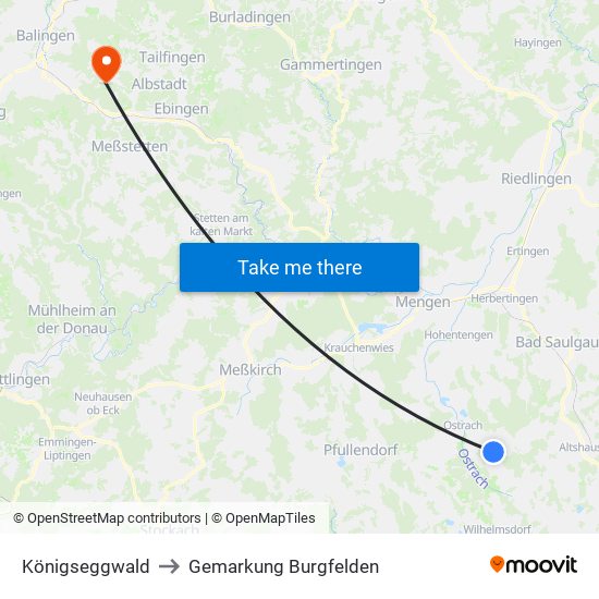 Königseggwald to Gemarkung Burgfelden map