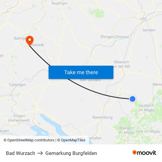 Bad Wurzach to Gemarkung Burgfelden map