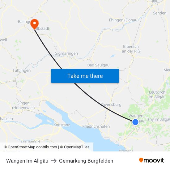 Wangen Im Allgäu to Gemarkung Burgfelden map