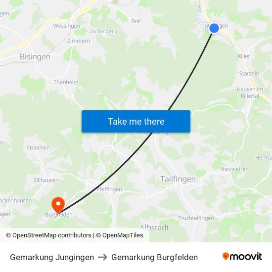 Gemarkung Jungingen to Gemarkung Burgfelden map