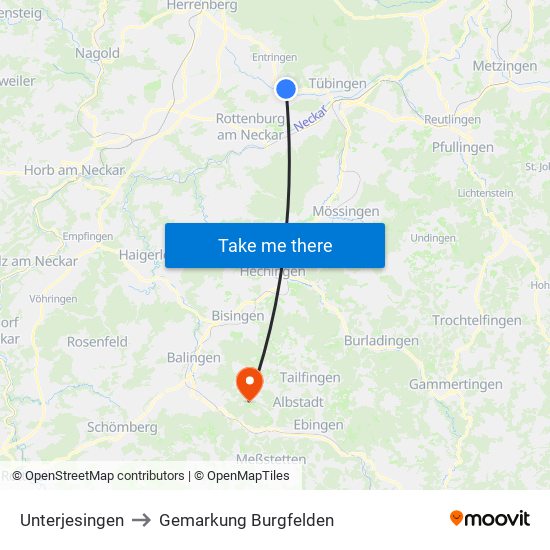 Unterjesingen to Gemarkung Burgfelden map