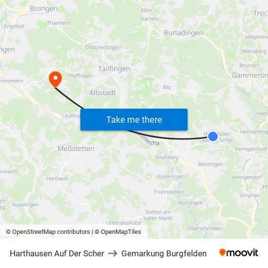 Harthausen Auf Der Scher to Gemarkung Burgfelden map