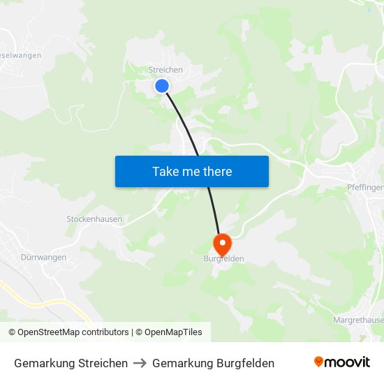 Gemarkung Streichen to Gemarkung Burgfelden map