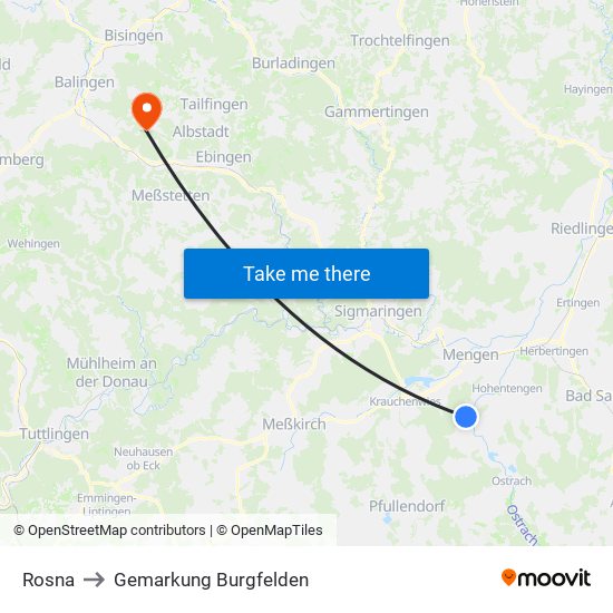 Rosna to Gemarkung Burgfelden map