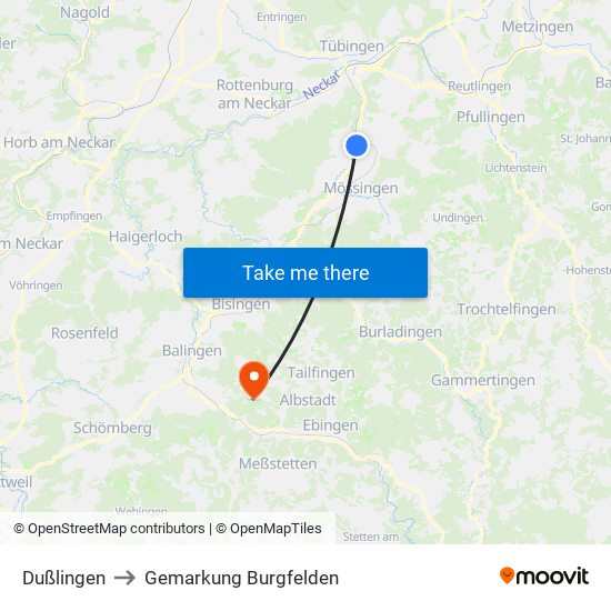 Dußlingen to Gemarkung Burgfelden map