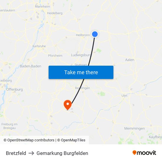 Bretzfeld to Gemarkung Burgfelden map