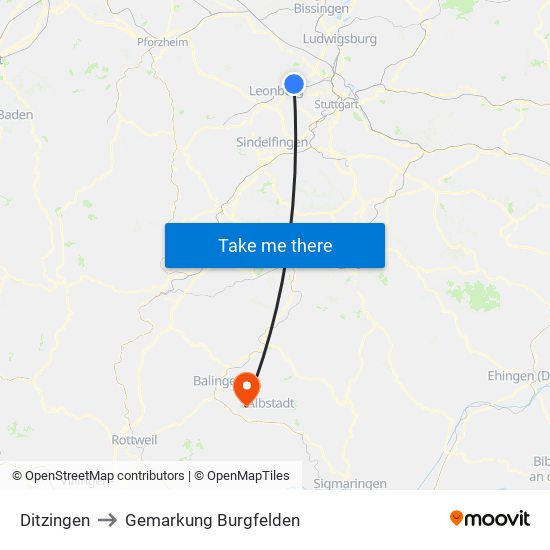 Ditzingen to Gemarkung Burgfelden map