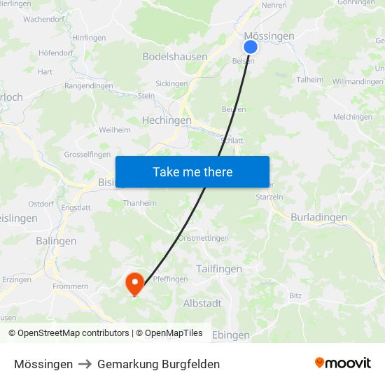 Mössingen to Gemarkung Burgfelden map
