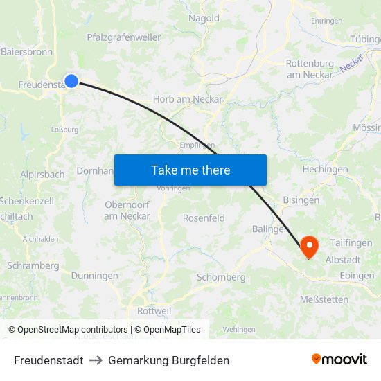 Freudenstadt to Gemarkung Burgfelden map