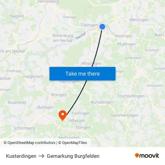 Kusterdingen to Gemarkung Burgfelden map