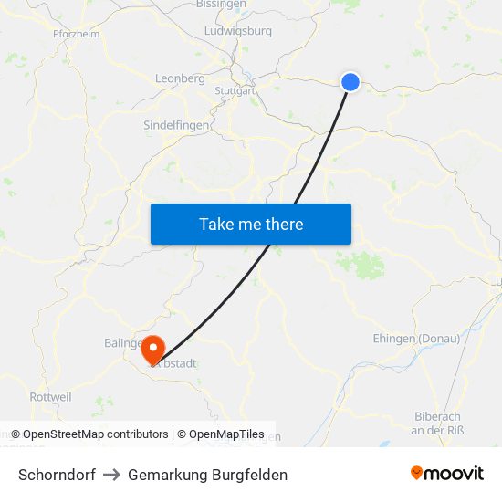 Schorndorf to Gemarkung Burgfelden map