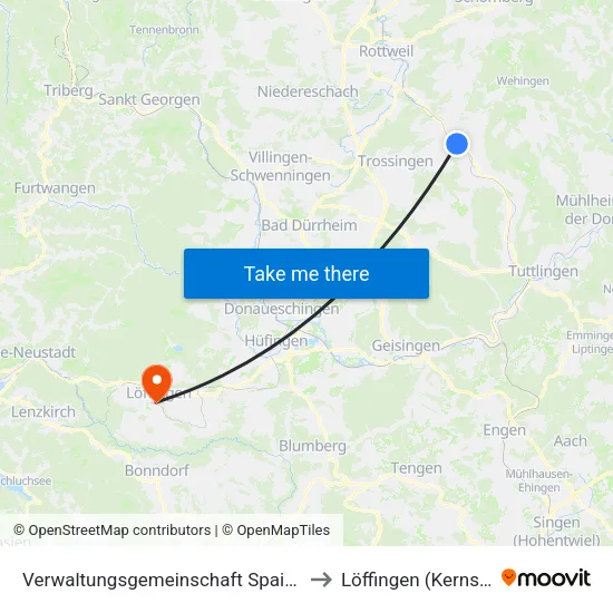 Verwaltungsgemeinschaft Spaichingen to Löffingen (Kernstadt) map