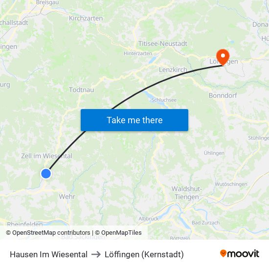 Hausen Im Wiesental to Löffingen (Kernstadt) map