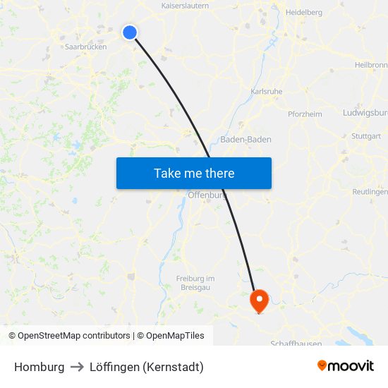 Homburg to Löffingen (Kernstadt) map