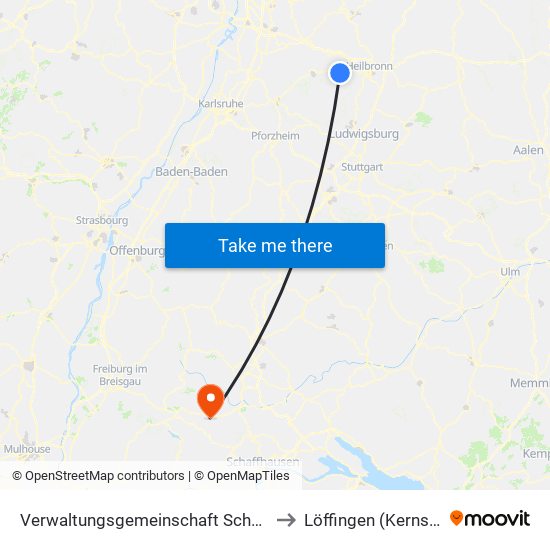 Verwaltungsgemeinschaft Schwaigern to Löffingen (Kernstadt) map